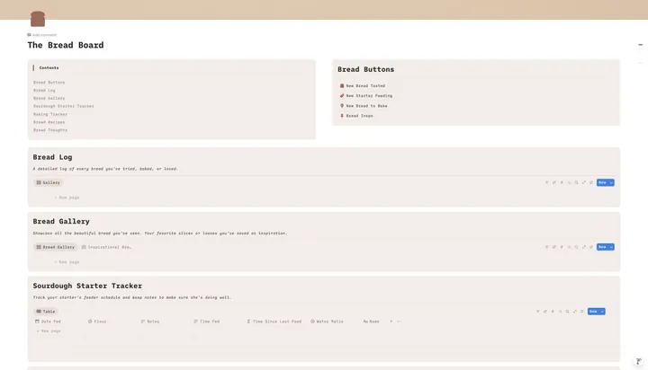 Screenshot of The Bread Board Notion template.